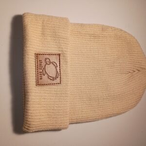 Cream Knit Beanie with Logo Patch